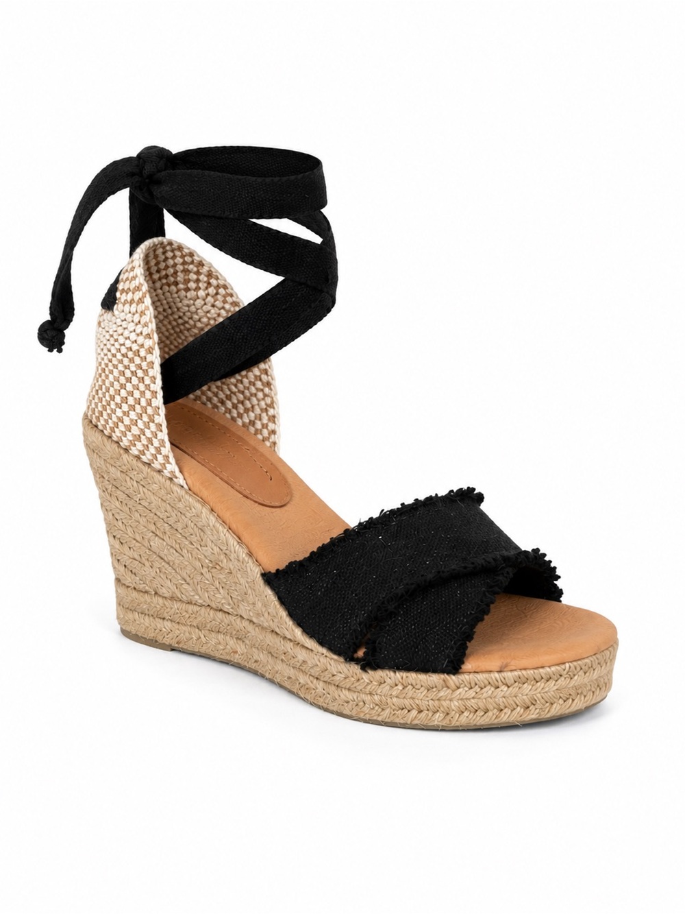 Patricia Green Spain Espadrille Wedge Lace-Up Sandals Black Ivory Size 9